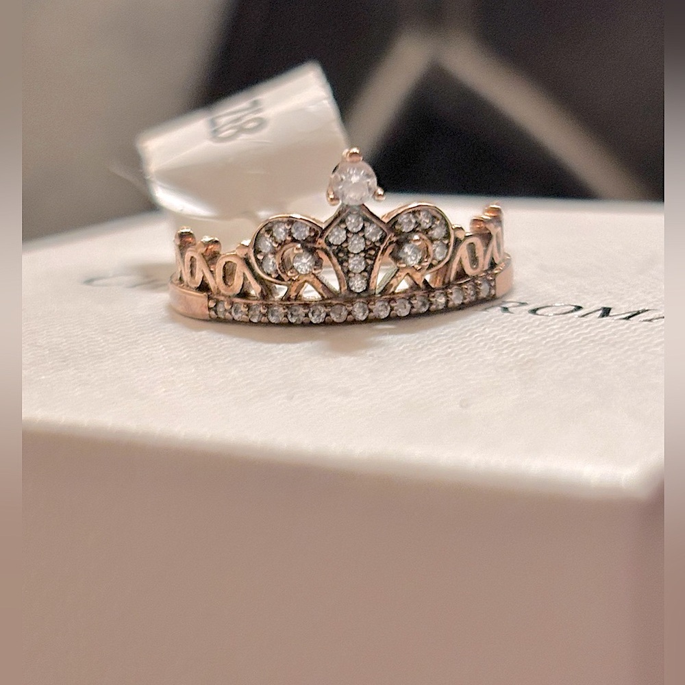 Charmed Aroma-Sterling Silver Plated W/18k Rose Gold Crown-Ring-Size 8